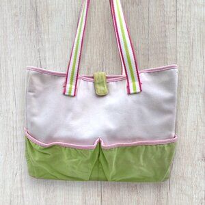 LILLY PULITZER Vintage Canvas Tote Bag Pockets Beach Diaper School Pink Green